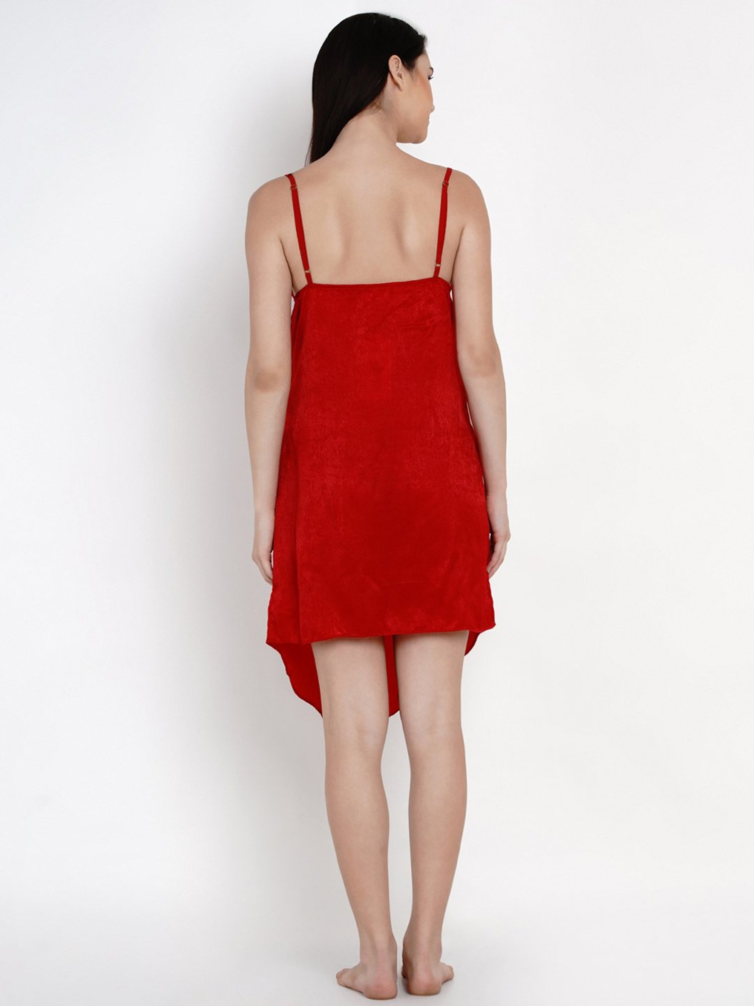 Erotissch Red Solid Cowl Neck Babydoll