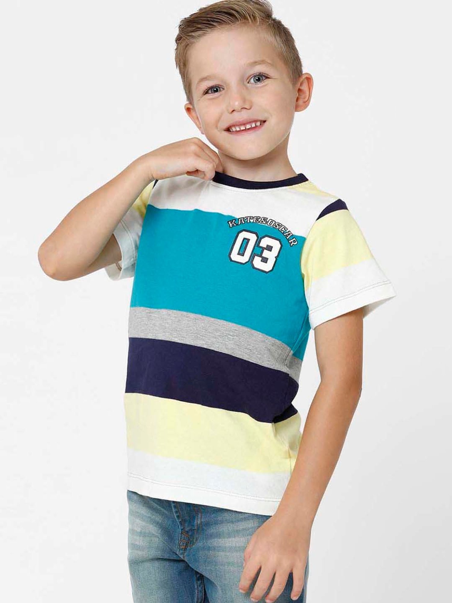 Kate & Oscar Kids Multicolor Cotton Striped T-Shirt