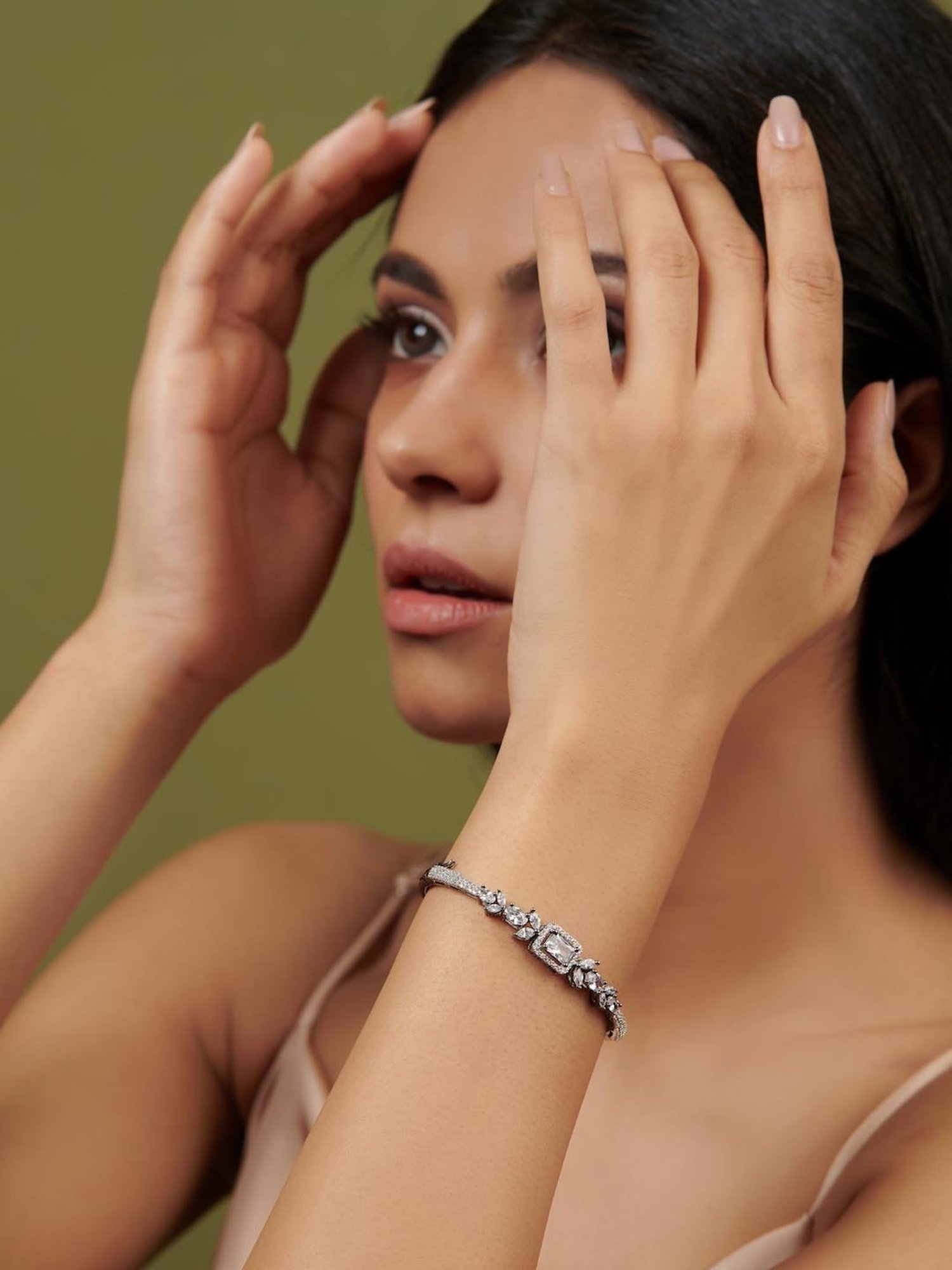 Curio Cottage Diamante Black Rhodium-Plated Cubic Zirconia Classic Bangle