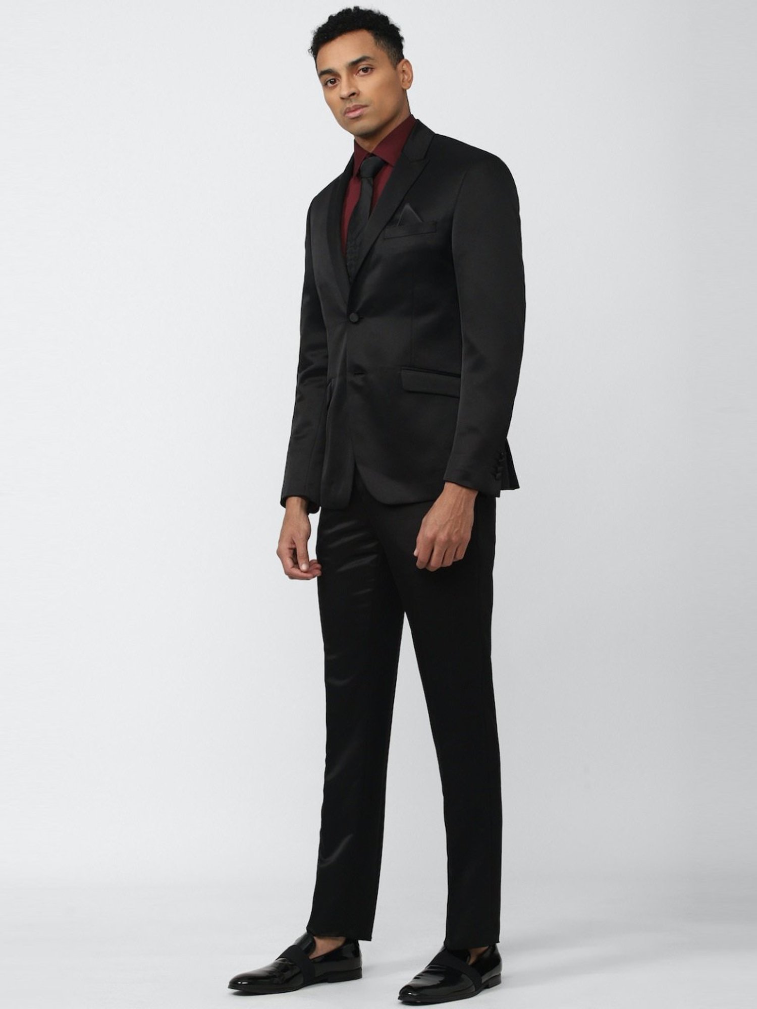 V Dot Black Skinny Fit Two Piece Suit