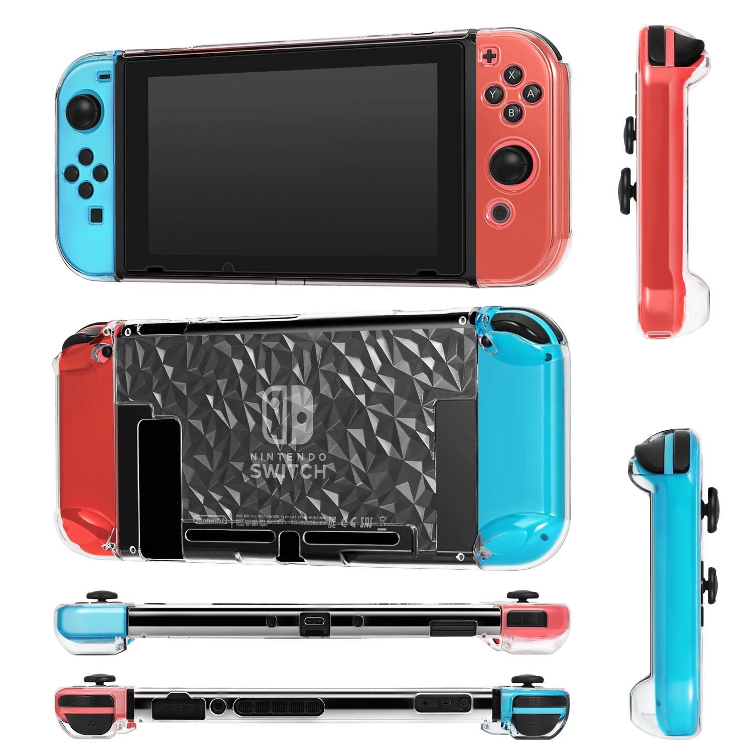 Dockable Case Cover for Nintendo Switch Console and Joy-Con Controller - Set with Screen Protector 6Pcs Thumb Cap Accessories, Hard Protective Plastic Shell Anti-Scratch Shockproof (Clear Diamond)