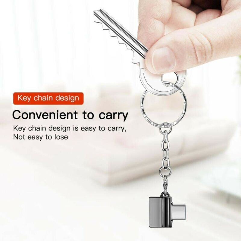 USB C to USB Adapter with Keychain, USB Type-C to USB2.0 Converter for USB C PD Charger Mouse Keyboard Flash Disk, Gold