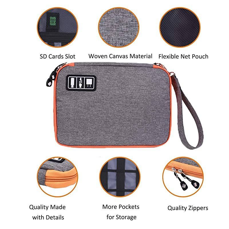 Travel Cable Organizer Bag Waterproof Portable Electronics Organizer Accessories Case with 8 Cable Ties for USB Cable Cord Phone Charger Headset Wire SD Card 1023 inch Orange