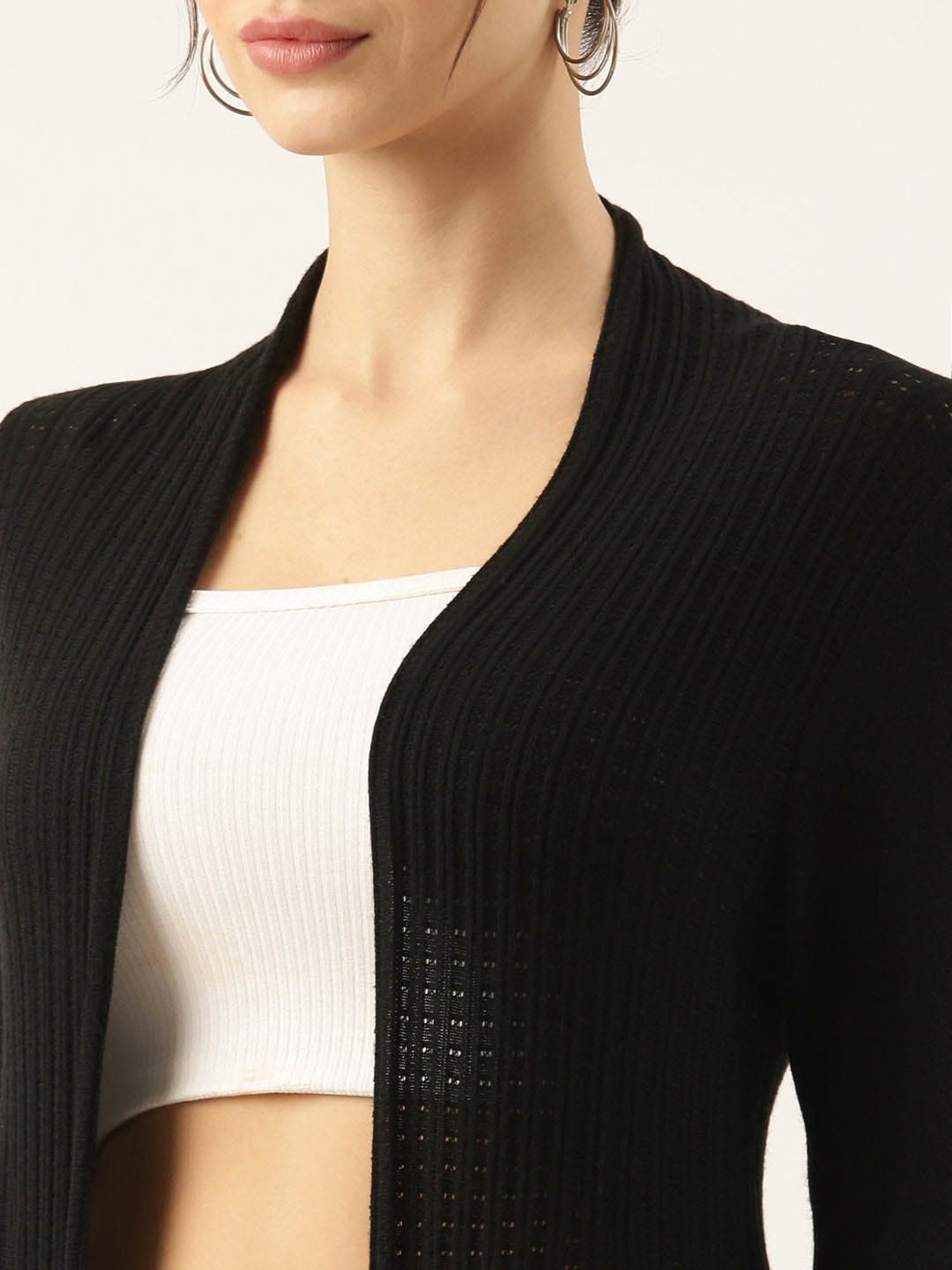 SHOWOFF Black Self Design Long Shrug