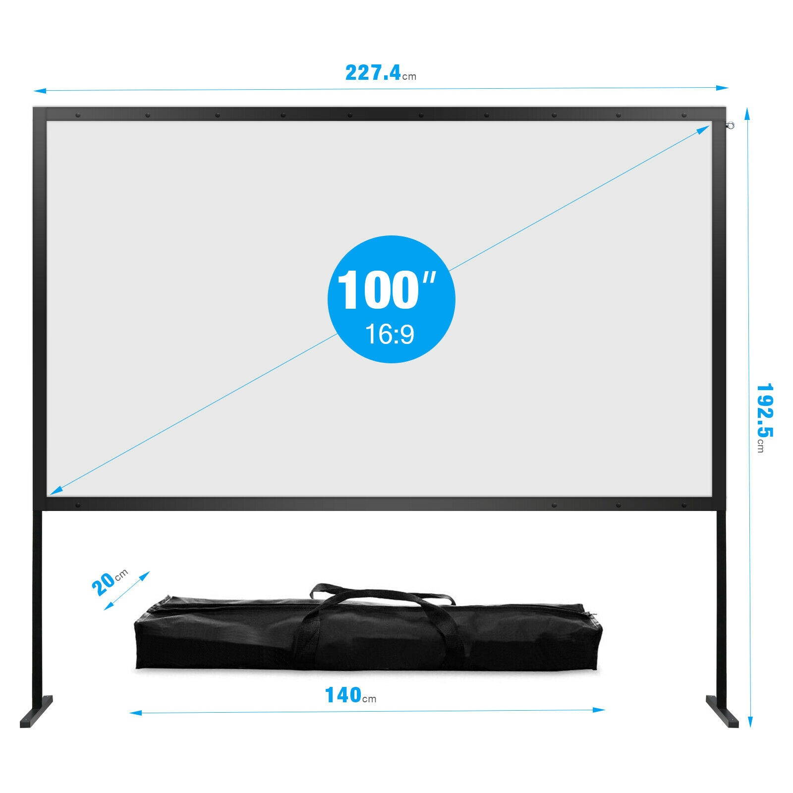 100Inch Portable Projector Screen with Stand HD 4K 16:9 Home Projection Screen