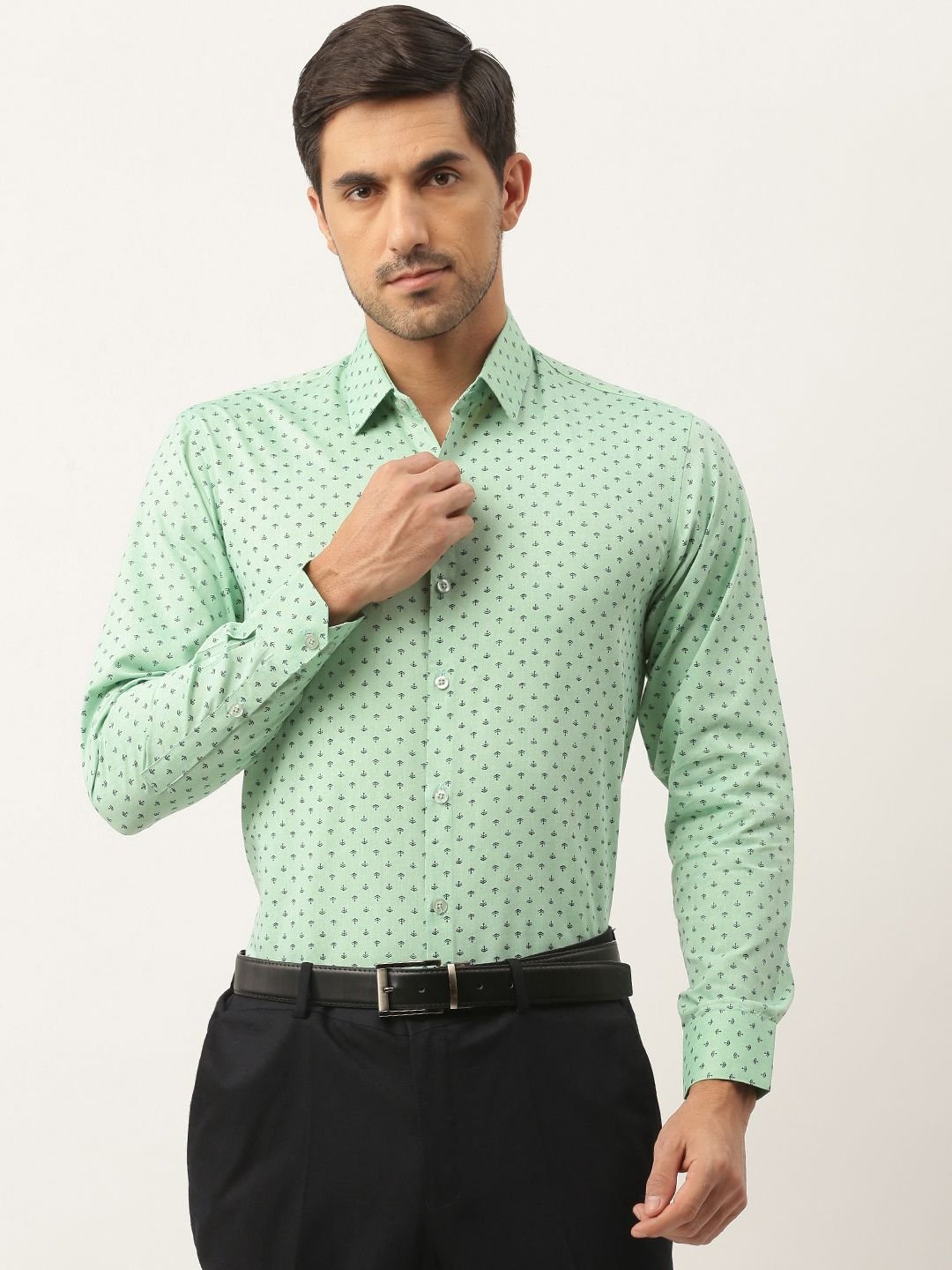 Sojanya Green Cotton Regular Fit Printed Shirt