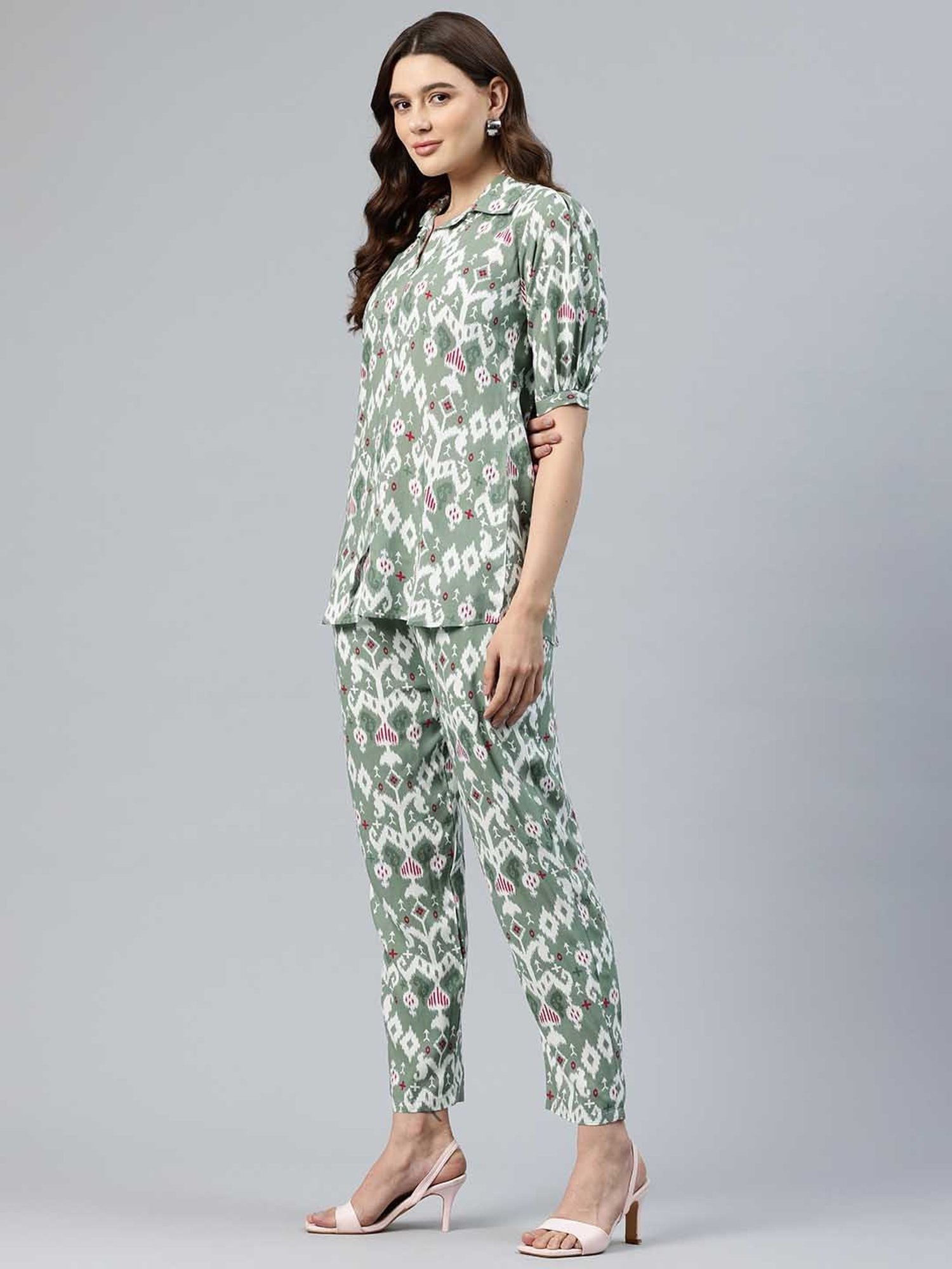 One Femme Light Green Kurta Pant Set