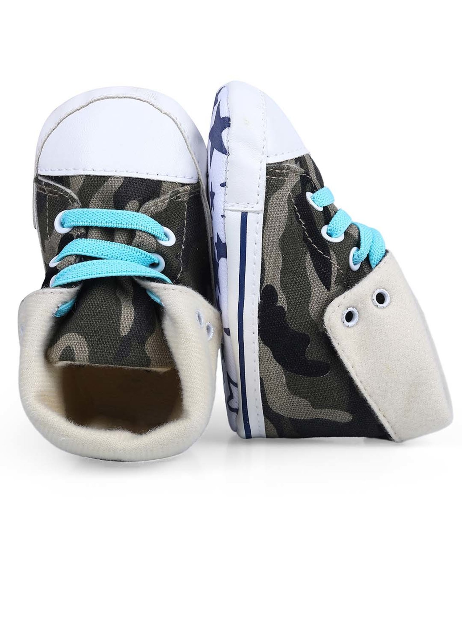 Baby Moo Kids White & Green Casual Booties