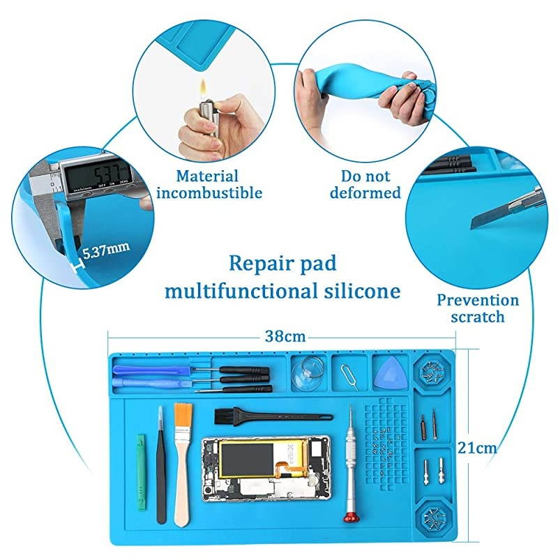 Heat Insulation Repair Mat  Magnetic Silicone Soldering Pad BGA Perfect for Soldering Iron Station Repair Watch Phone Computer Boune with AntiStatic Wrist Strap Size1583 Inches
