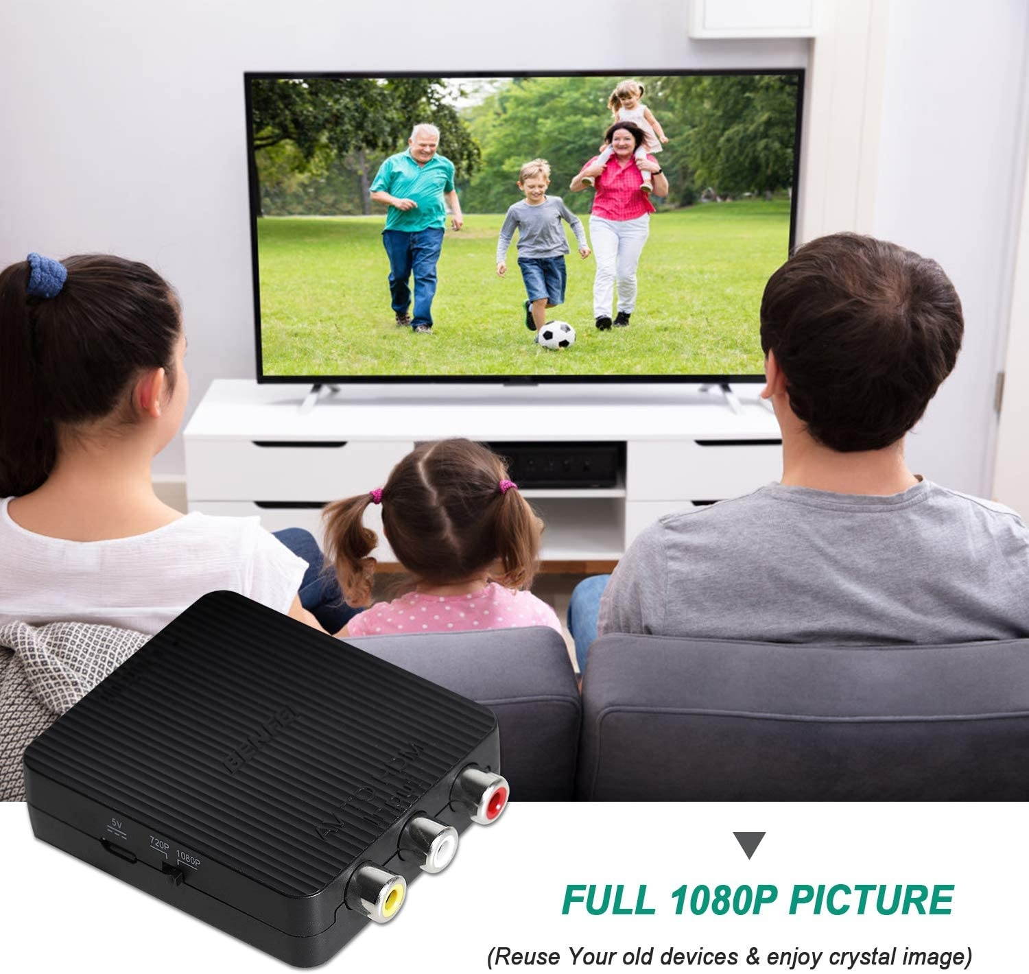 RCA to HDMI, BENFEI RCA Composite CVBS AV to HDMI Adapter Supports PAL/NTSC Compatible for WII, WII U, PS one, PS2, PS3, STB, Xbox, VHS, VCR, Blue-Ray DVD Players