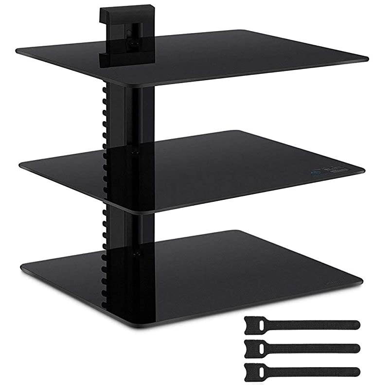 Floating Wall Mounted Shelf AV Mount Shelf Holds up to 165lbs DVD DVR Component Shelf with Strengthened Tempered Glass Perfect for DVD Players TV Box and Cable Box by