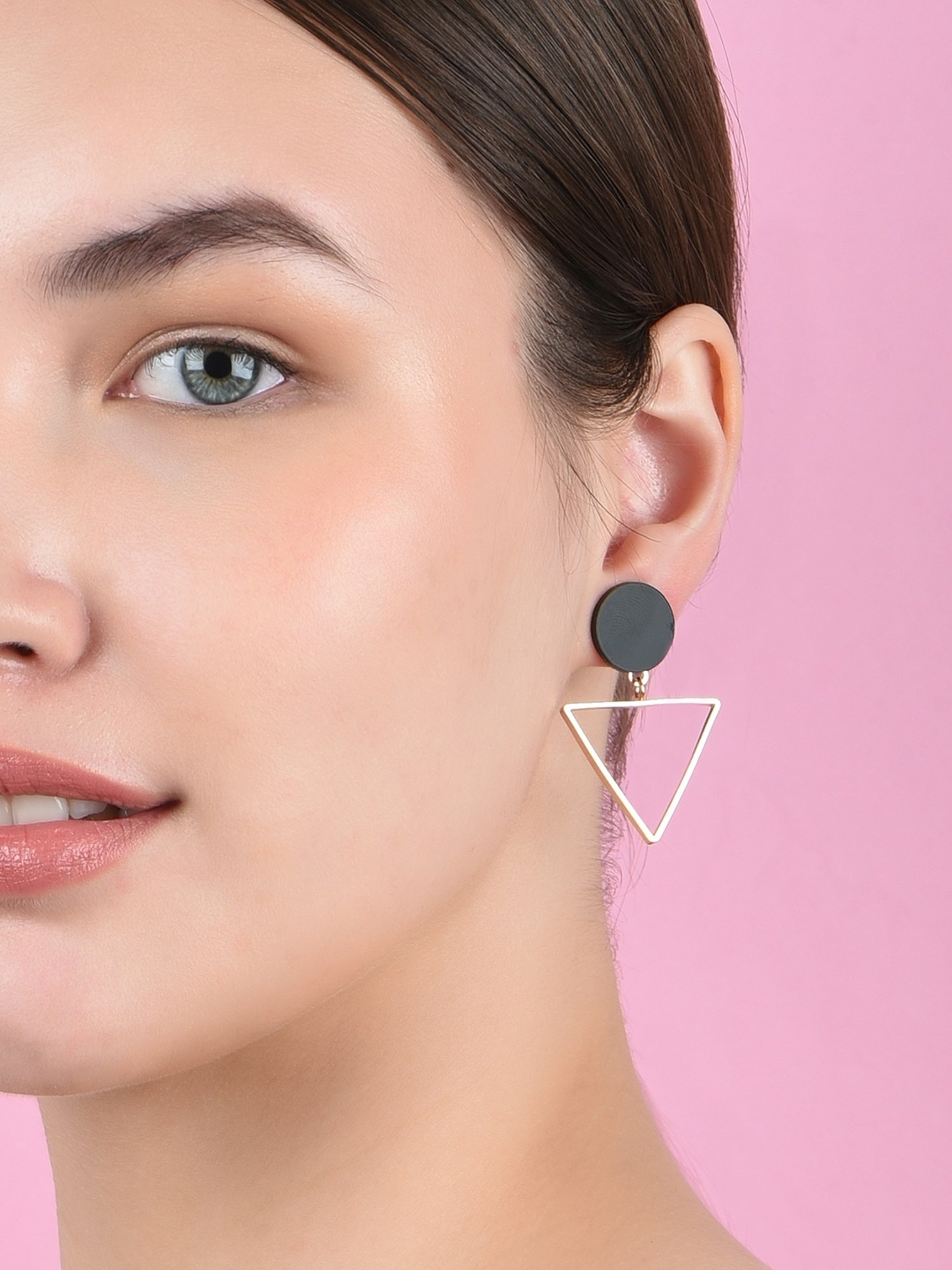 ToniQ Triangle Shape Black Drop Earrings for Women