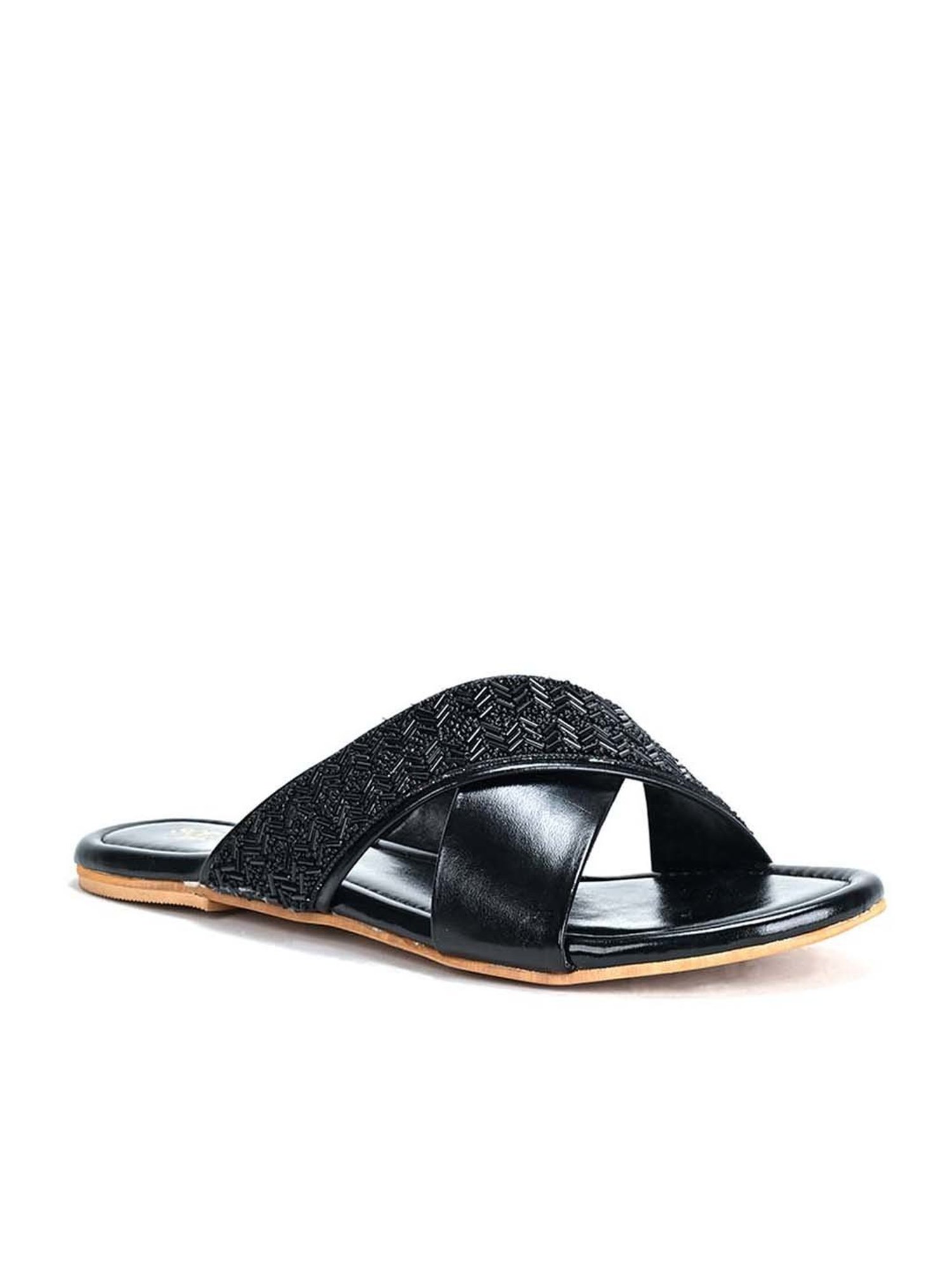 Scentra Women's Black Cross Strap Sandals