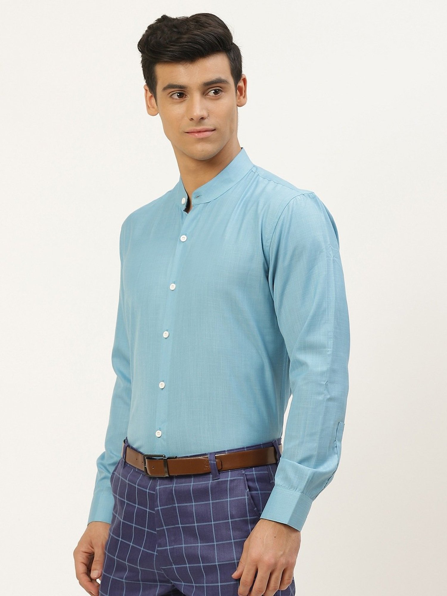 Sojanya Blue Cotton Regular Fit Shirt