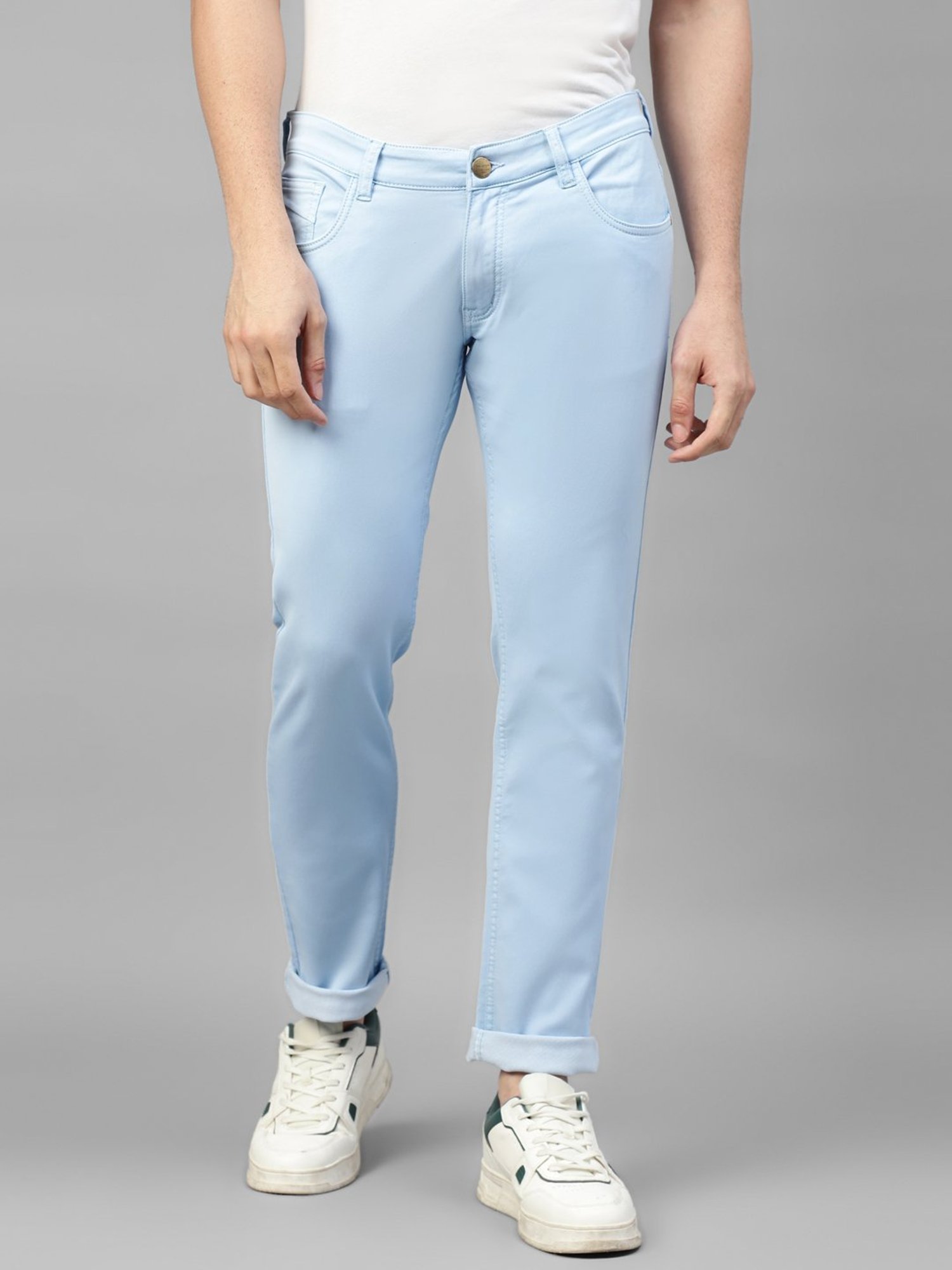 Allen cooper Sky Blue Regular Fit Lightly Washed Jeans