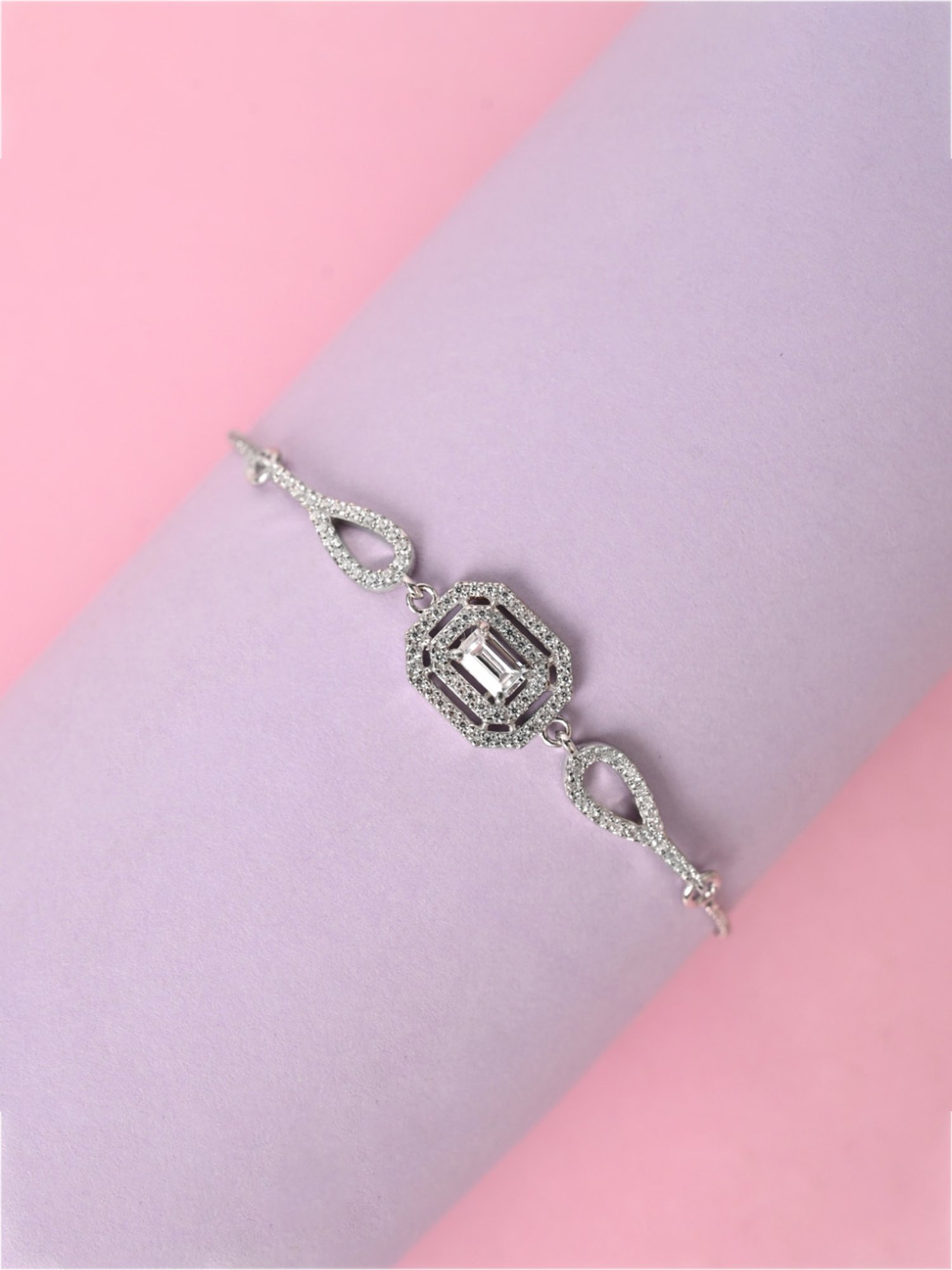 Clara 92.5 Sterling Silver Adjustable Anti Tarnish Swiss Zirconia Octa Solitaire Bracelet for Women