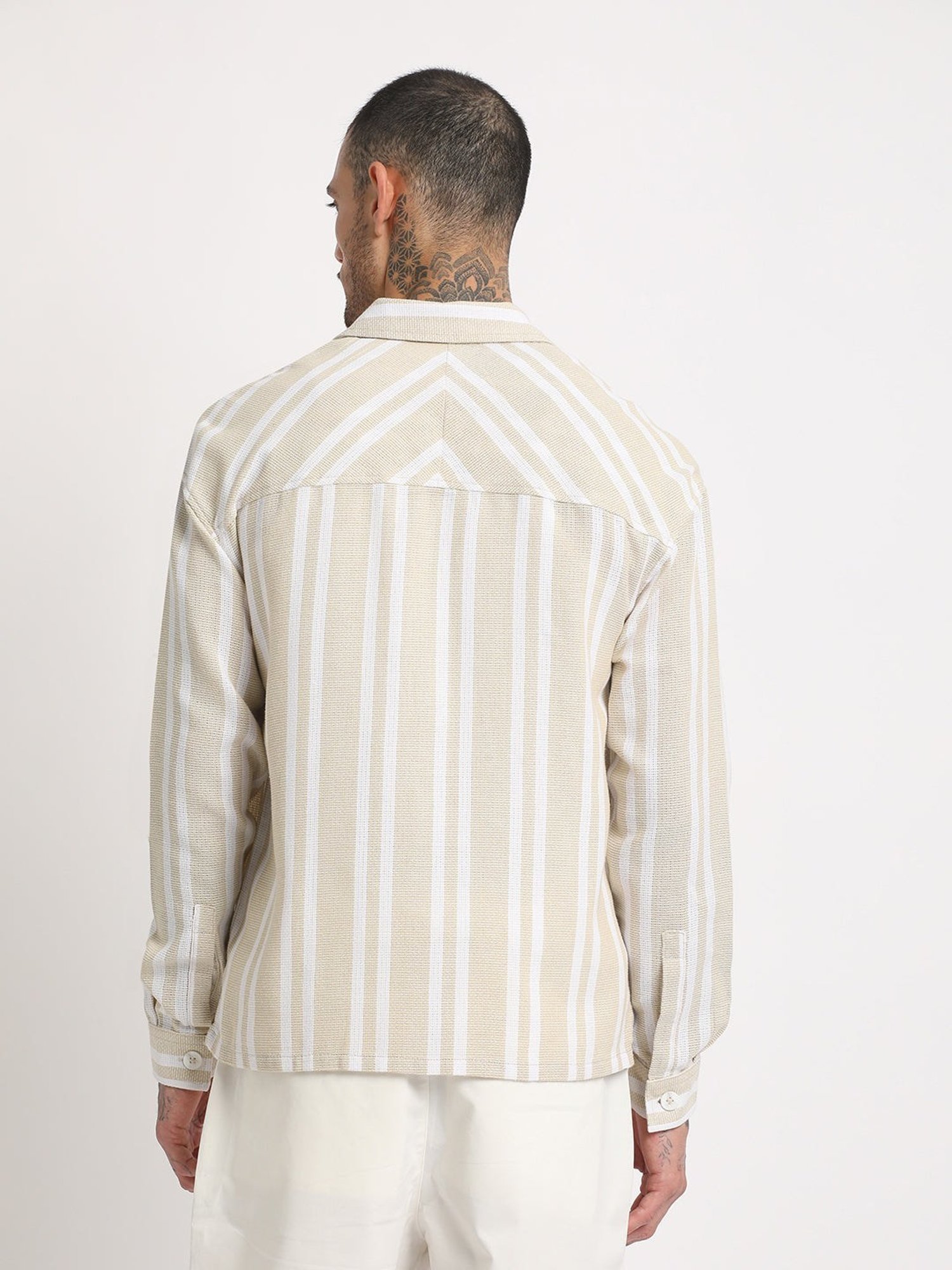 The Bear House Beige Regular Fit Striped Shirt