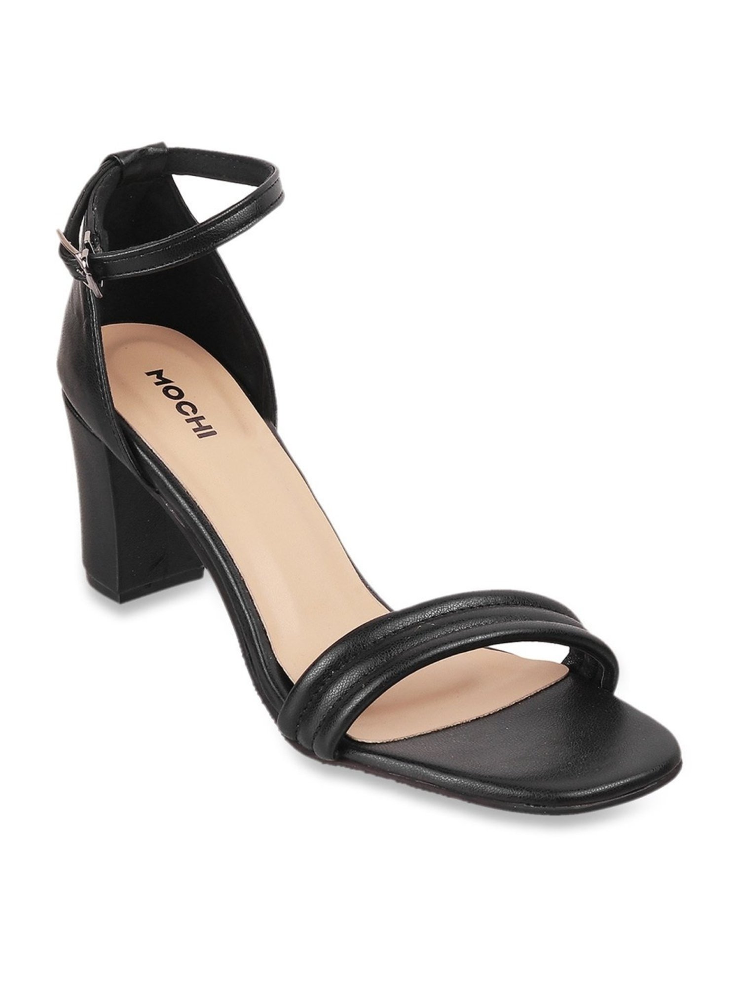 Mochi Women's Black Ankle Strap Sandals