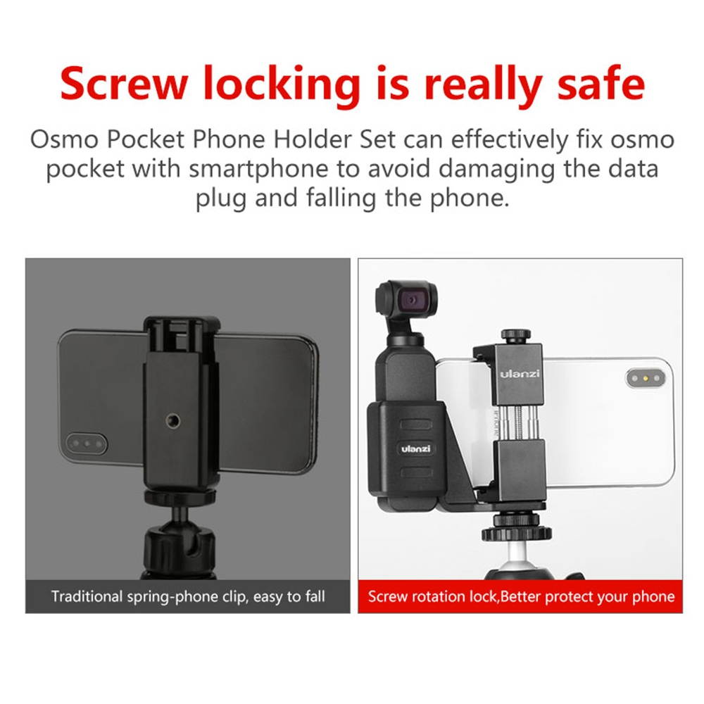 Ulanzi OP-1 OSMO Pocket Fixed Stand Holder with ST-02 Universal Adjustable Phone Holder Kit for DJI OSMO Pocket for iPhone Samsung HUAWEI Xiaomi 65-95mm Smartphone
