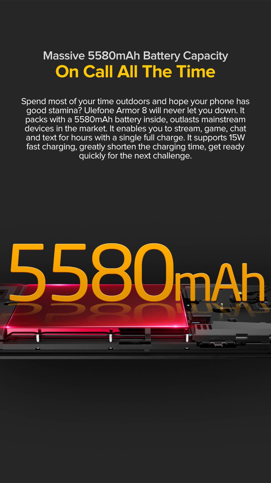 Ulefone Armor 8 Rugged Phones Unlocked, Helio P60 Octa-core 4GB + 64GB Android Phone Unlocked, 16MP Triple Rear Camera + 8MP Front Camera, 6.1" HD+ 5580mAh Battery Global 4G Unlocked Smartphone