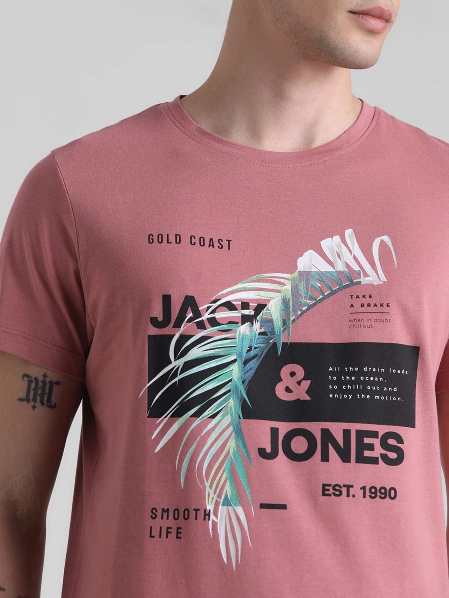 Jack & Jones Mesa Rose Cotton Slim Fit Printed T-Shirt