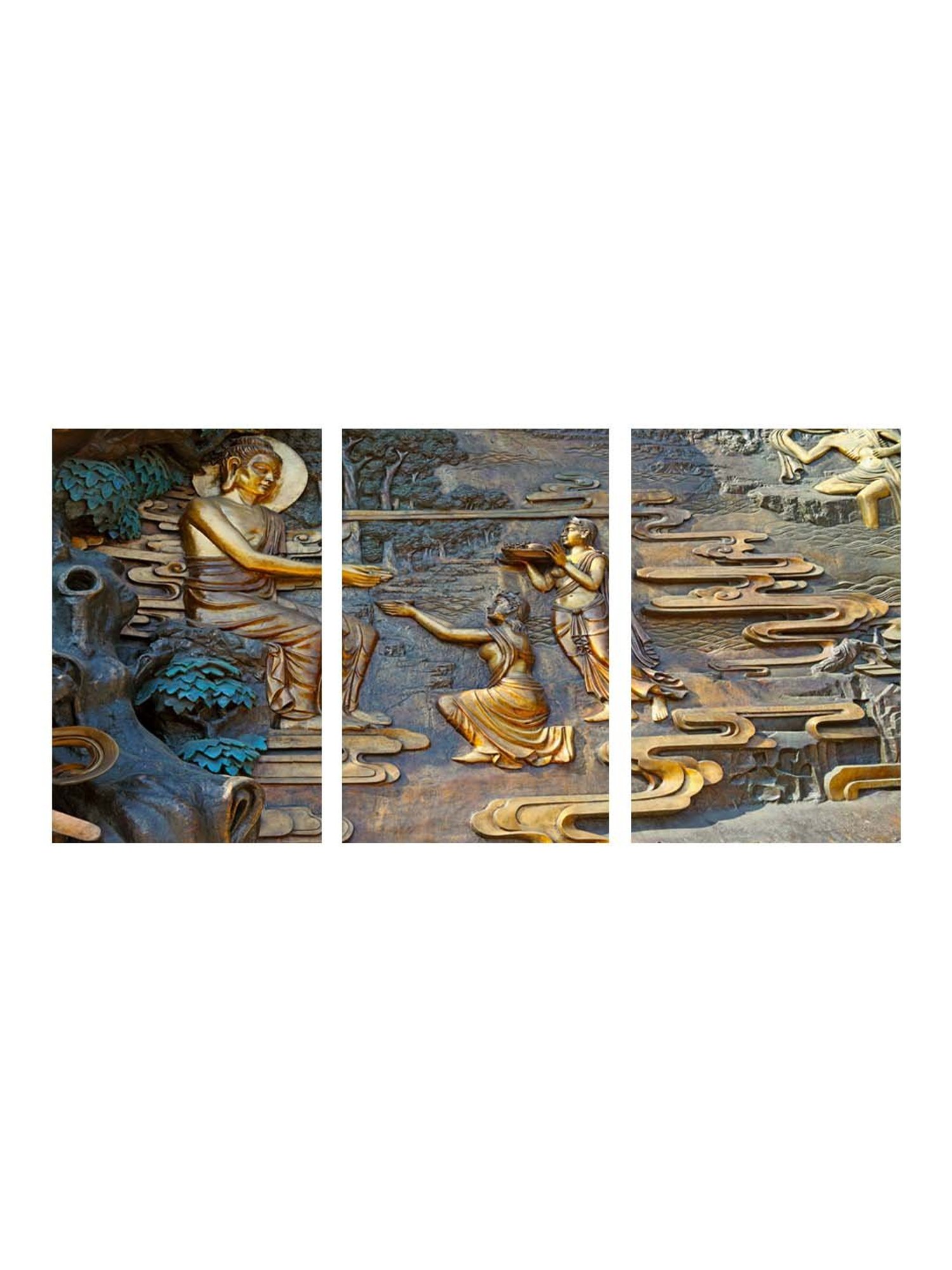 999Store Gold & Blue Buddha Art 3 Frame Canvas Paintings