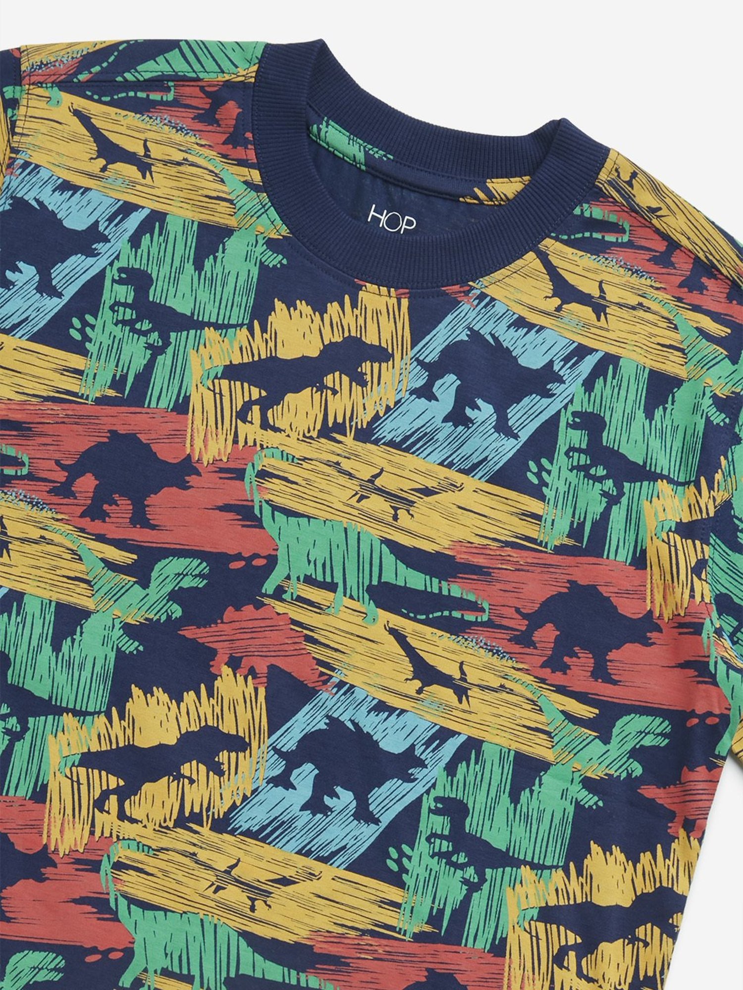 HOP Kids by Westside Navy Dinosaur Printed Cotton T-Shirt