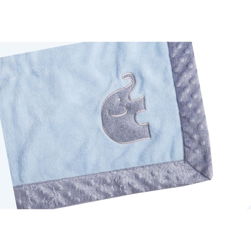 Bacati - Elephants Light Blue with Grey Border Embroidered Blanket