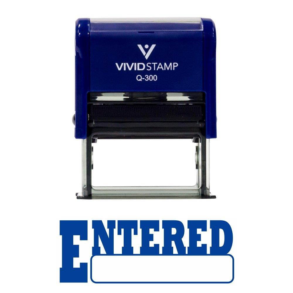 ENTERED Office Self-Inking Office Rubber Stamp (Blue) - Large