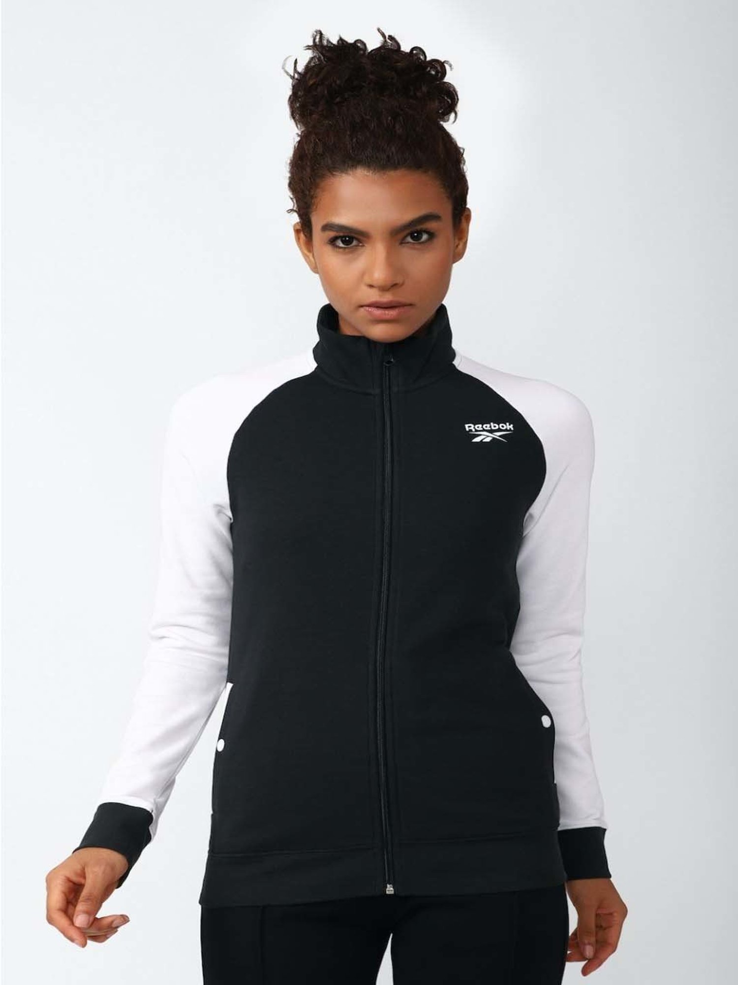 Reebok Black & White Cotton Color-Block Sports Jacket