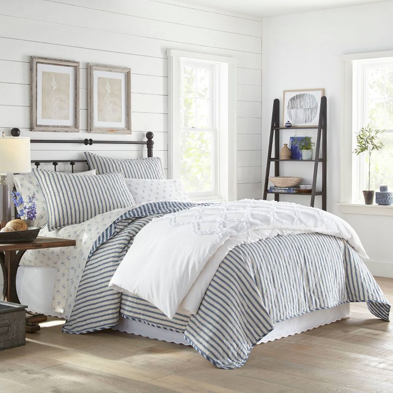 Twin Stone Cottage Willow Way Ticking Stripe Quilt Set - Navy