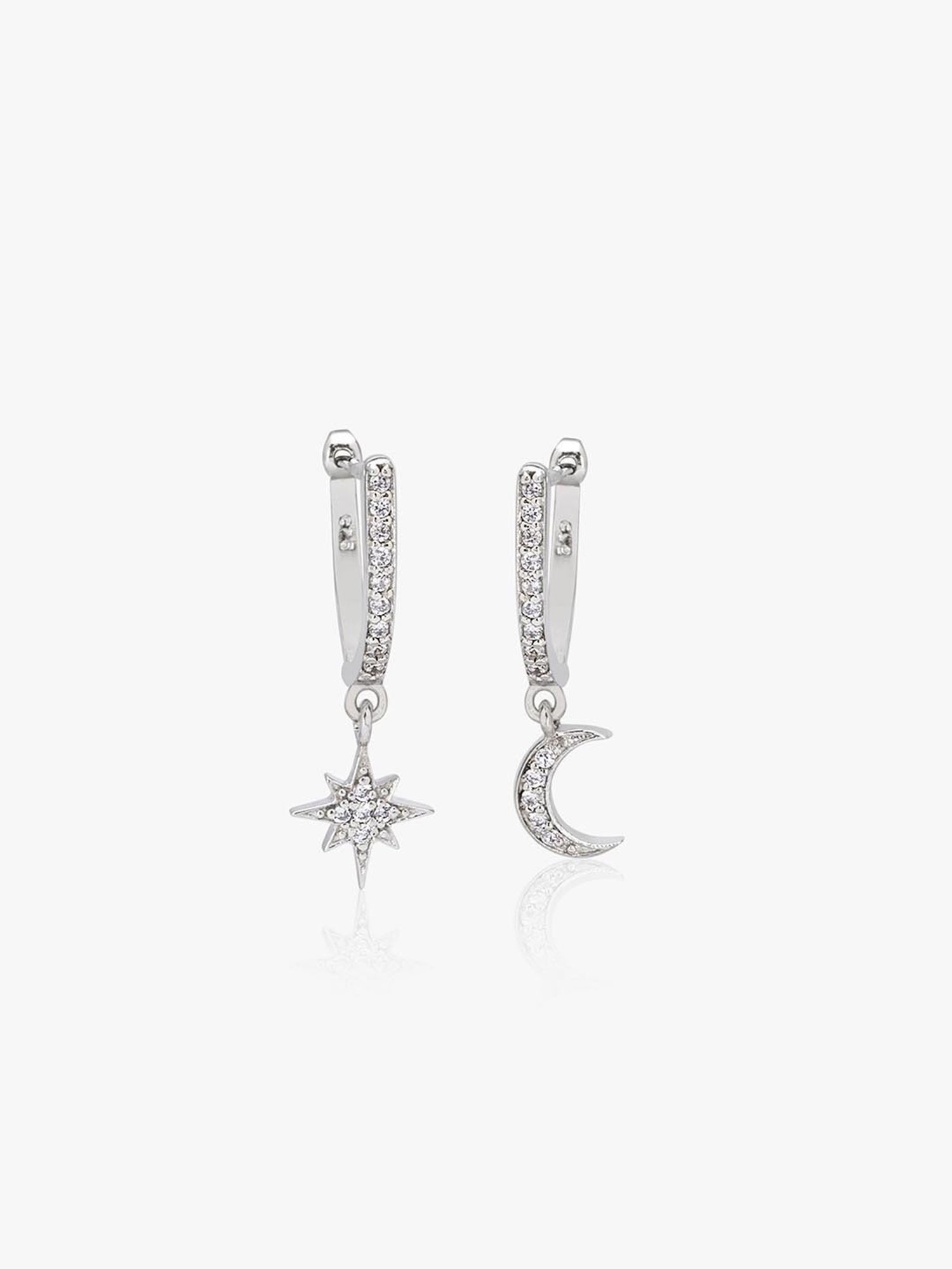 March by FableStreet Sterling Silver Star & Moon Mismatch Hoop Earrings for Women
