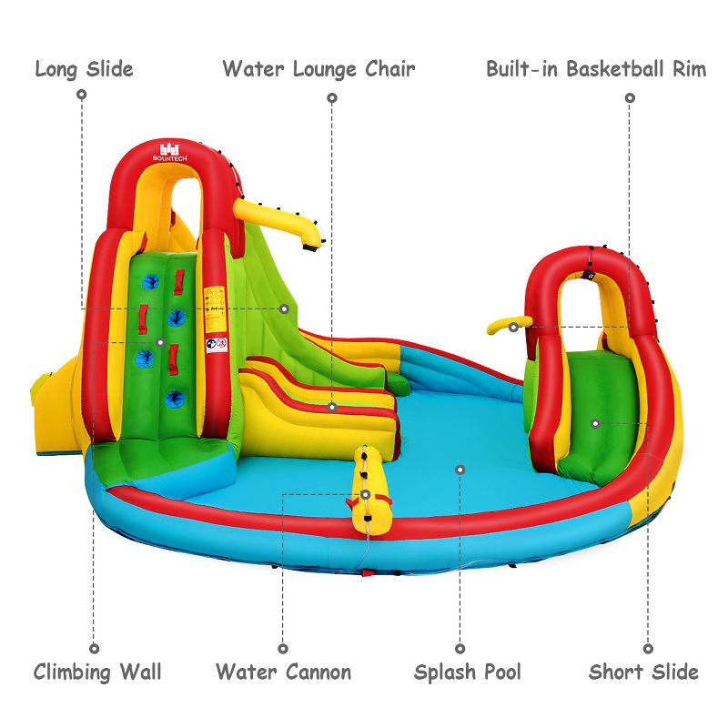 Kids Inflatable Water Slide Bounce Park Splash Pool w/Water Cannon & 480W Blower