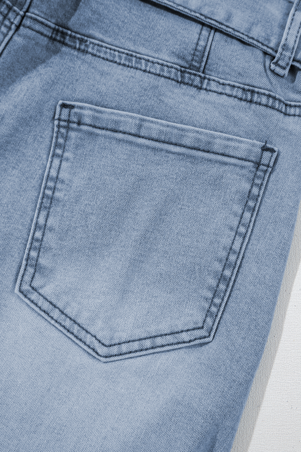 Dusk Blue Light Washed Belted High Waist Denim Skirt