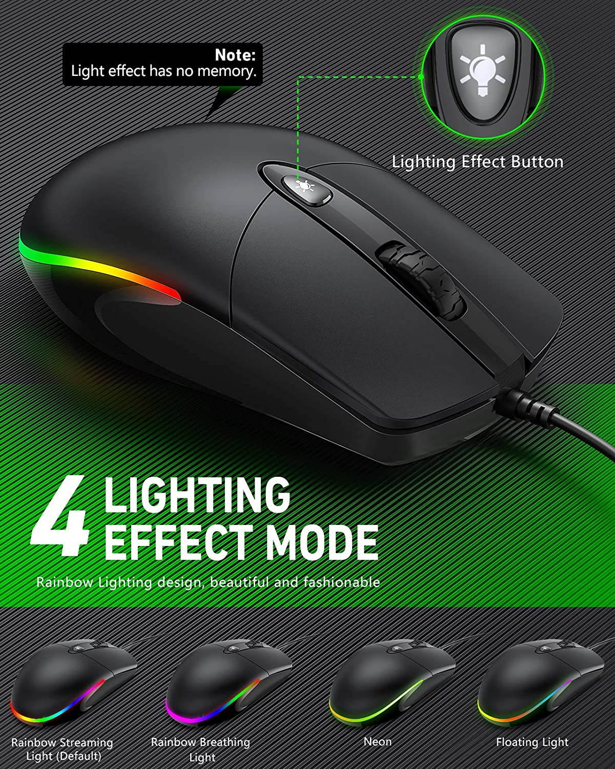 USB Wired Mouse,RGB Optical Silent Computer Mouse,1600 DPI Office and Home Mice,for Windows PC, Laptop, Desktop, Notebook-MS059 (Black)