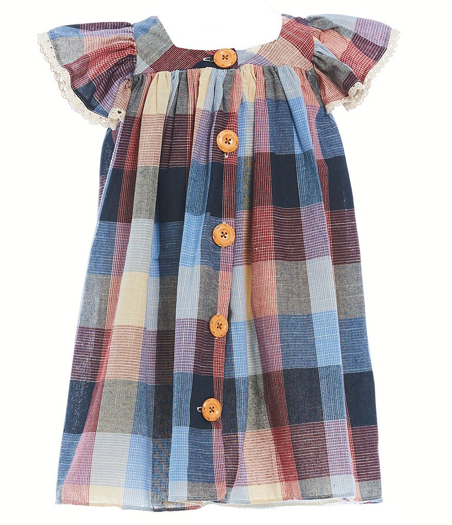 Laura Ashley Little Girls 2T-6X Flutter-Sleeve Buffalo-Plaid A-Line Dress