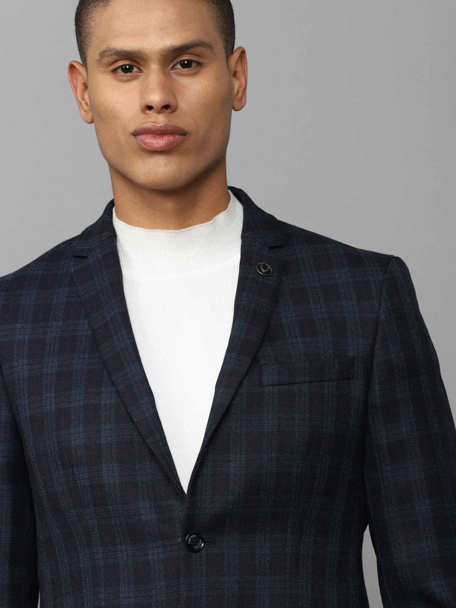 Allen Solly Navy Slim Fit Checks Blazer