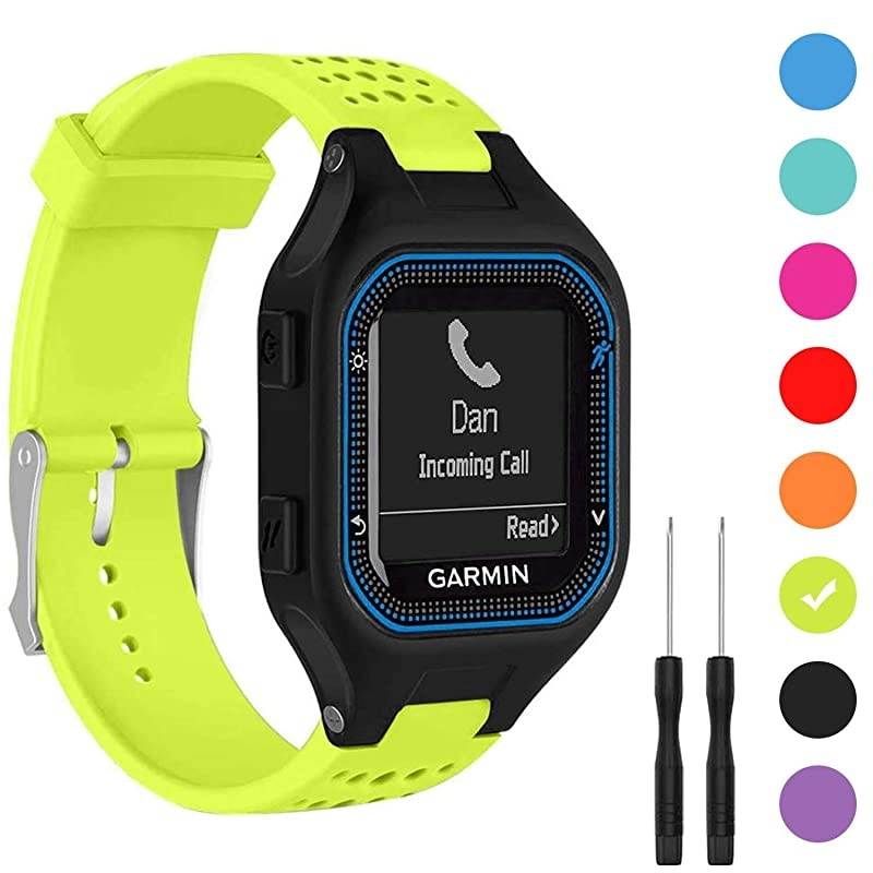 Bands Compatible with Garmin Forerunner 25 Soft Silicone Replacement Watch Band Strap for Garmin Forerunner 25 GPS Running Watch LGreenYellow Large