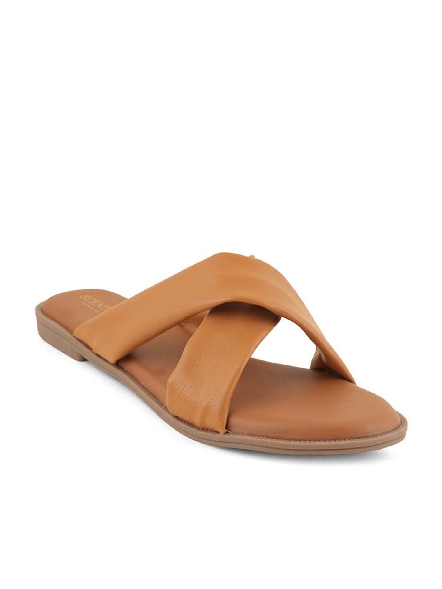 Scentra Women's Beige Cross Strap Sandals