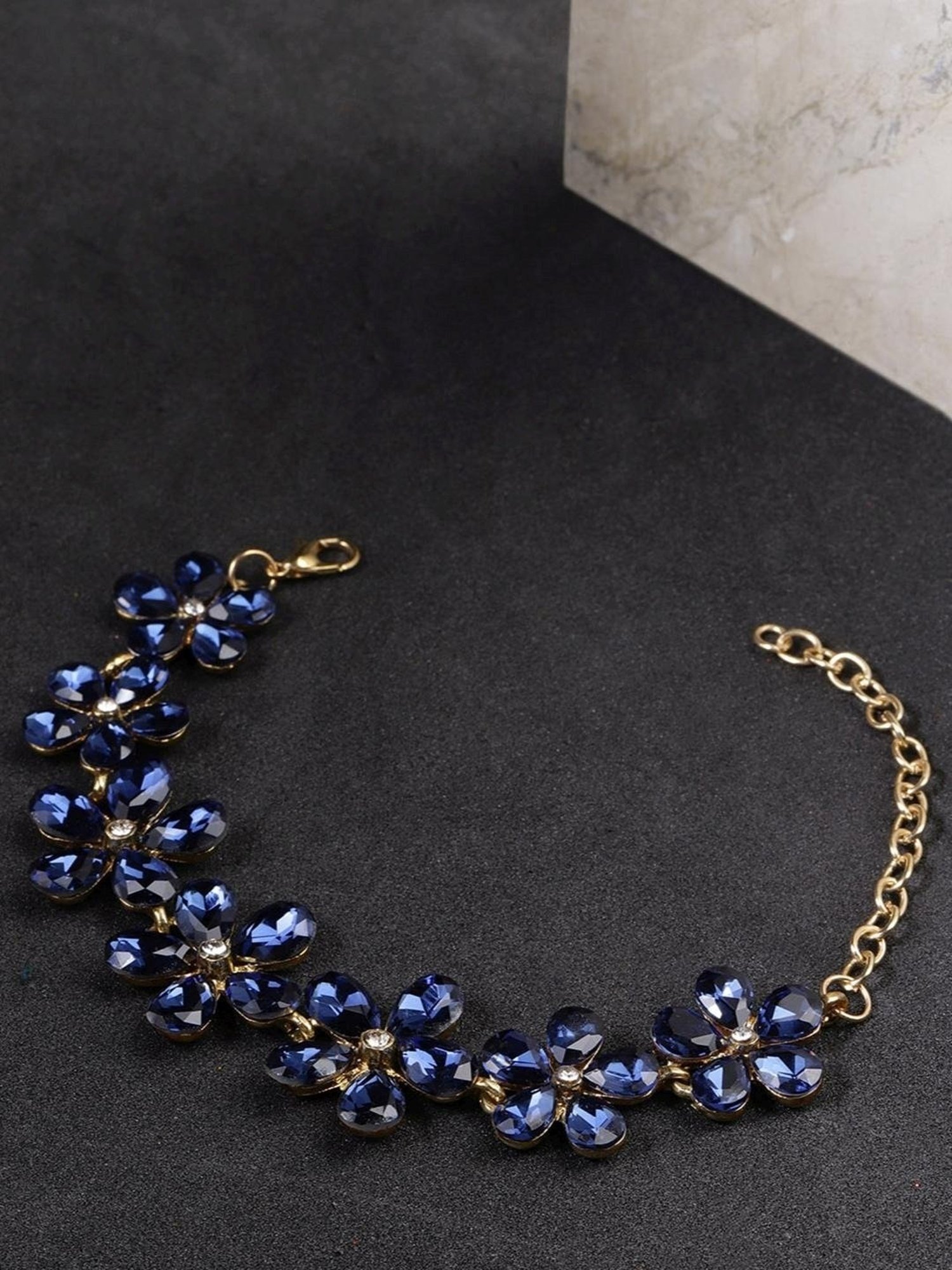 YouBella Blue Gold-Plated Stylish Latest Crystal Flexible fit Bracelet