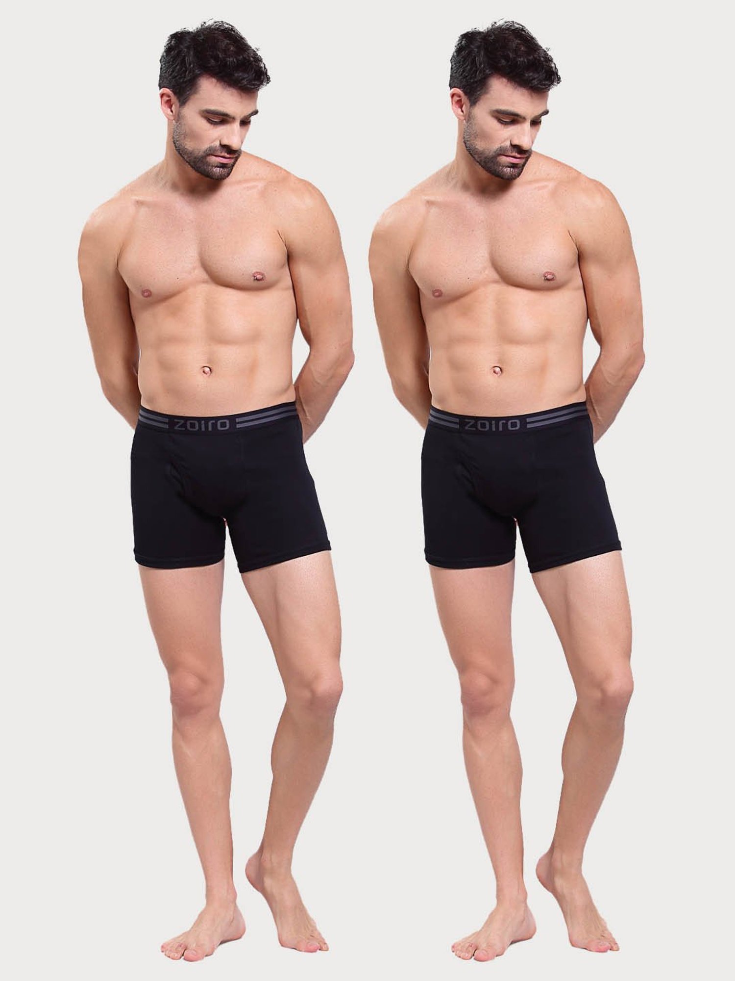 Zoiro Black Cotton Regular Fit Trunks - Pack Of 2