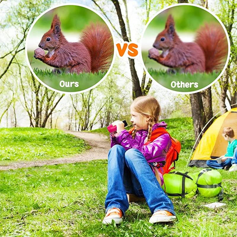 Compact Kids Binoculars 8x22 High Powered Toy Binocular for 47 Years Old Girl Best Birthday Present Gifts for Bird Watching Camping Hiking Rose Red