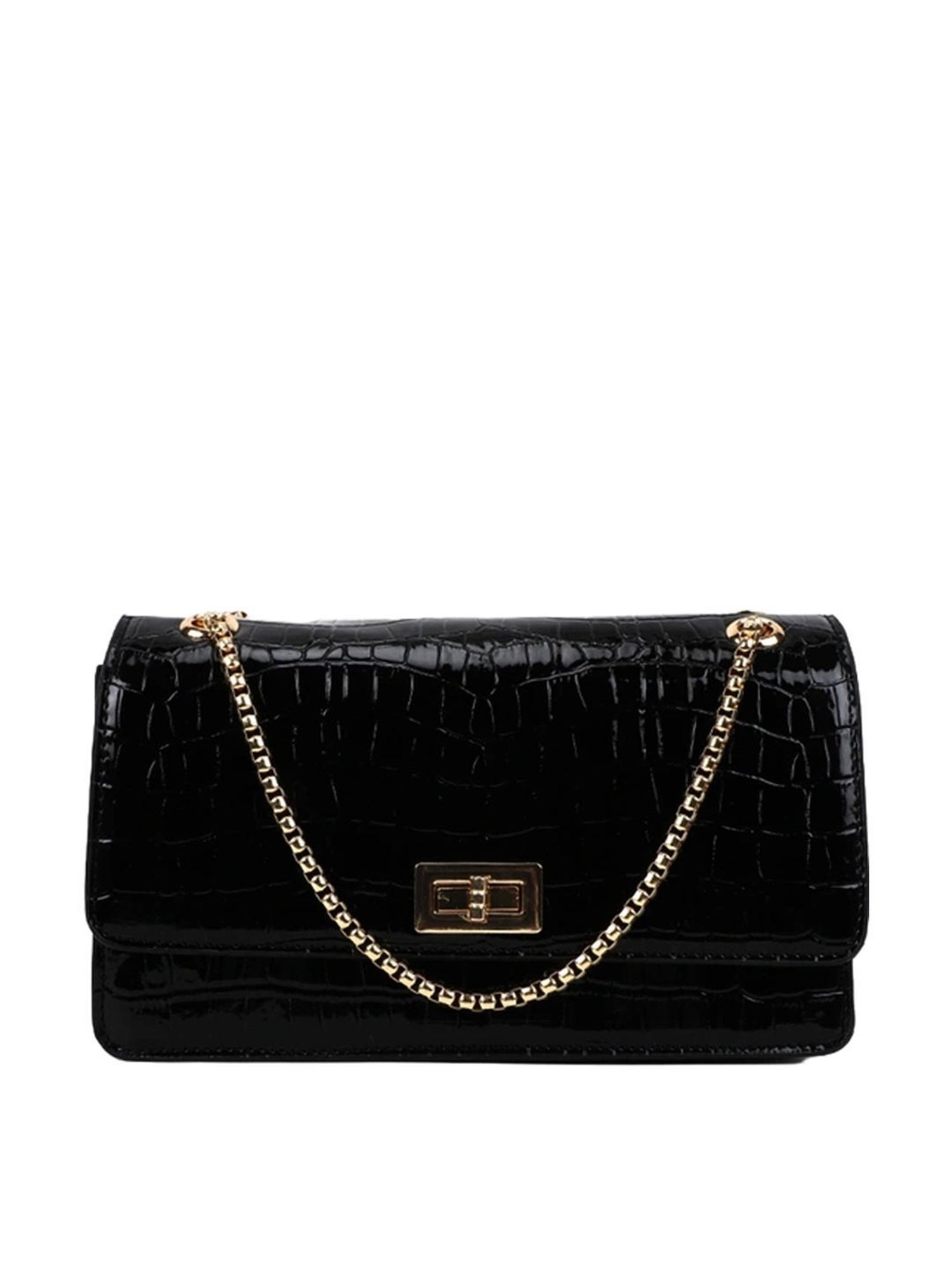 Carlton London Black Textured Small Sling Handbag