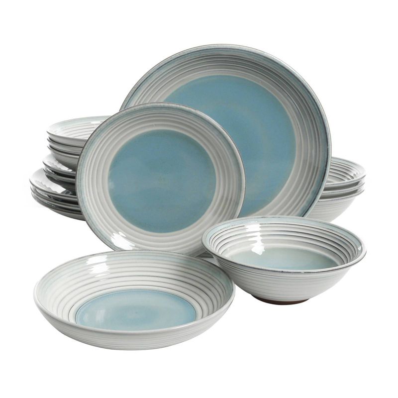 Gibson Elite 16pc Terracotta Sunbreeze Double Bowl Dinnerware Set Blue