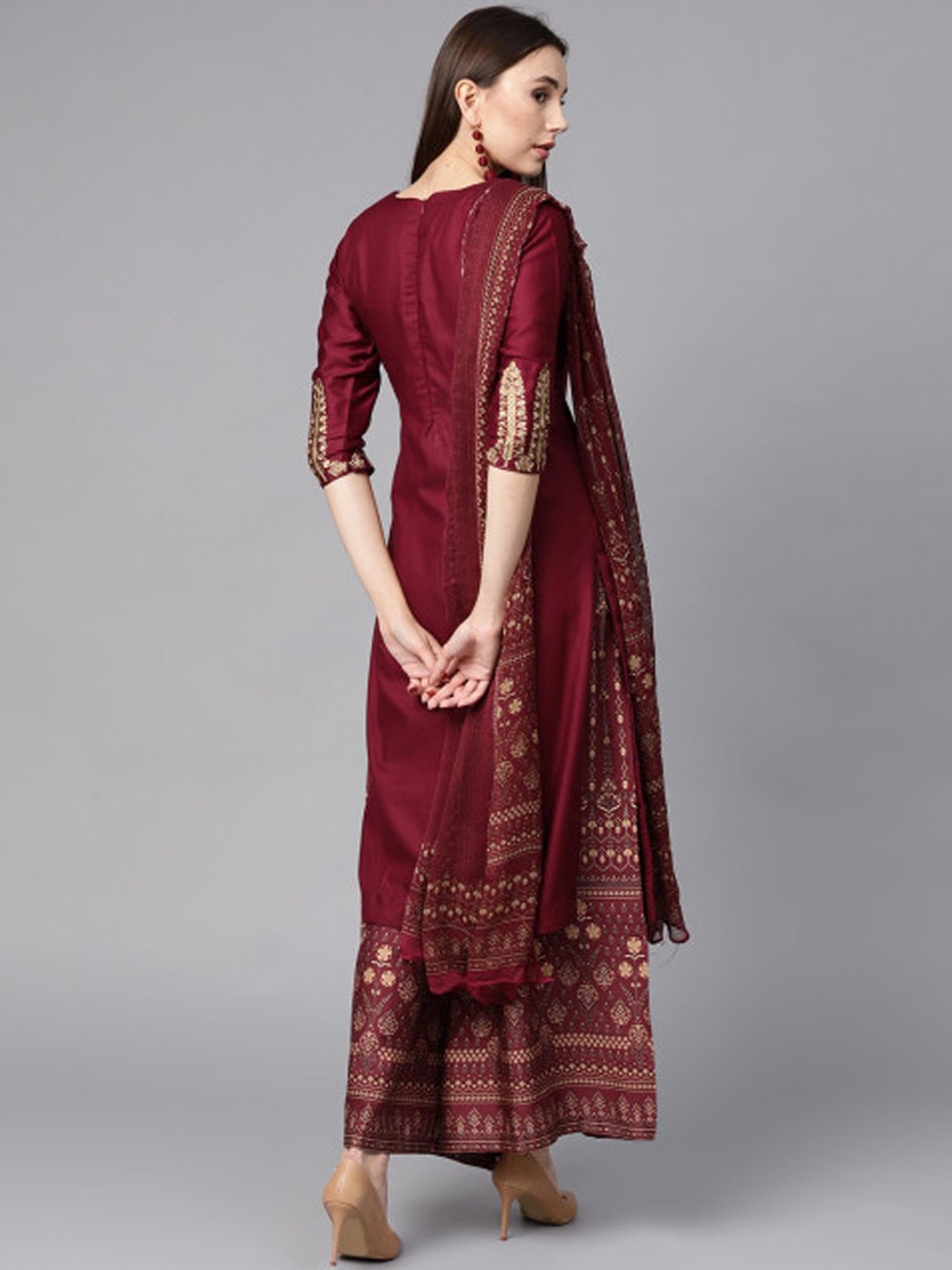 Saree Mall Maroon Embroidered Dress Material