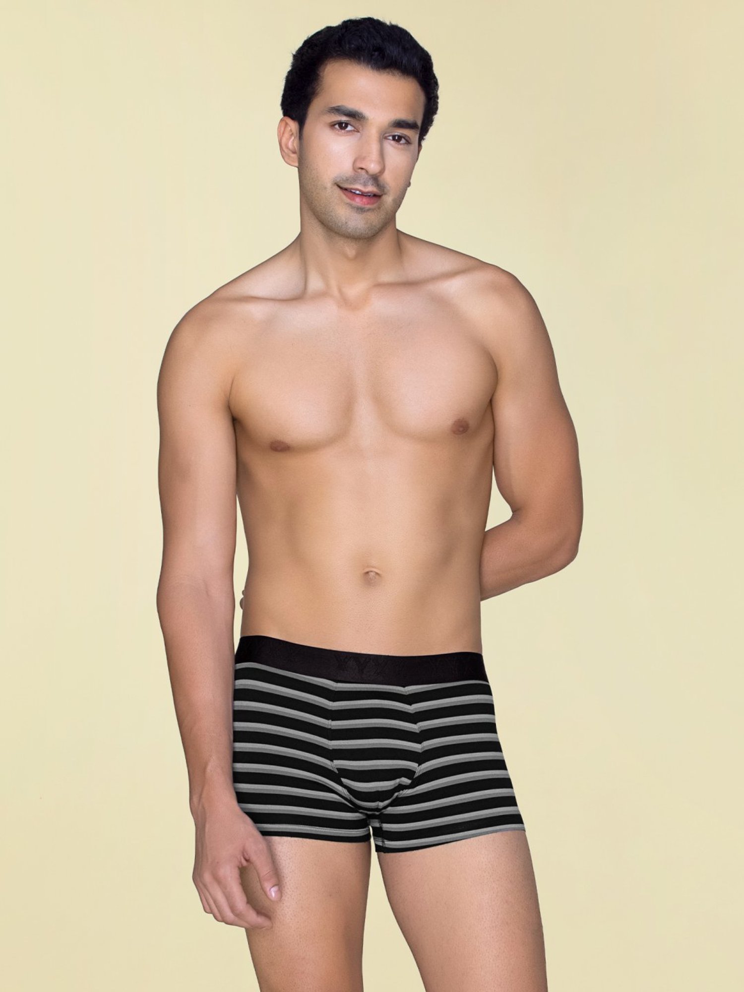 XYXX Black Noir Slim Fit Striped Trunks