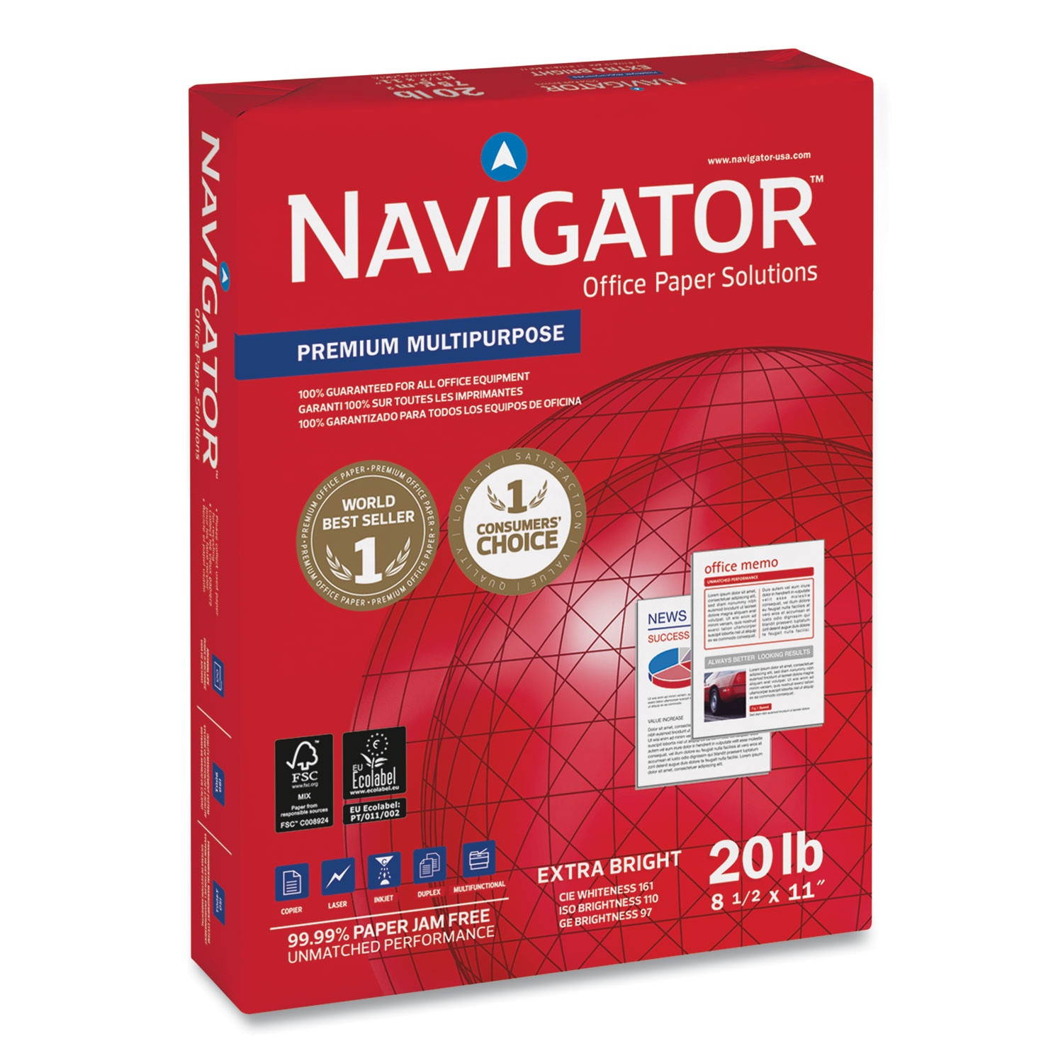 Navigator Multipurpose Paper 32lb 99 GE/1120 ISO 8-1/2"x11" 2000/CT WE NPL1132