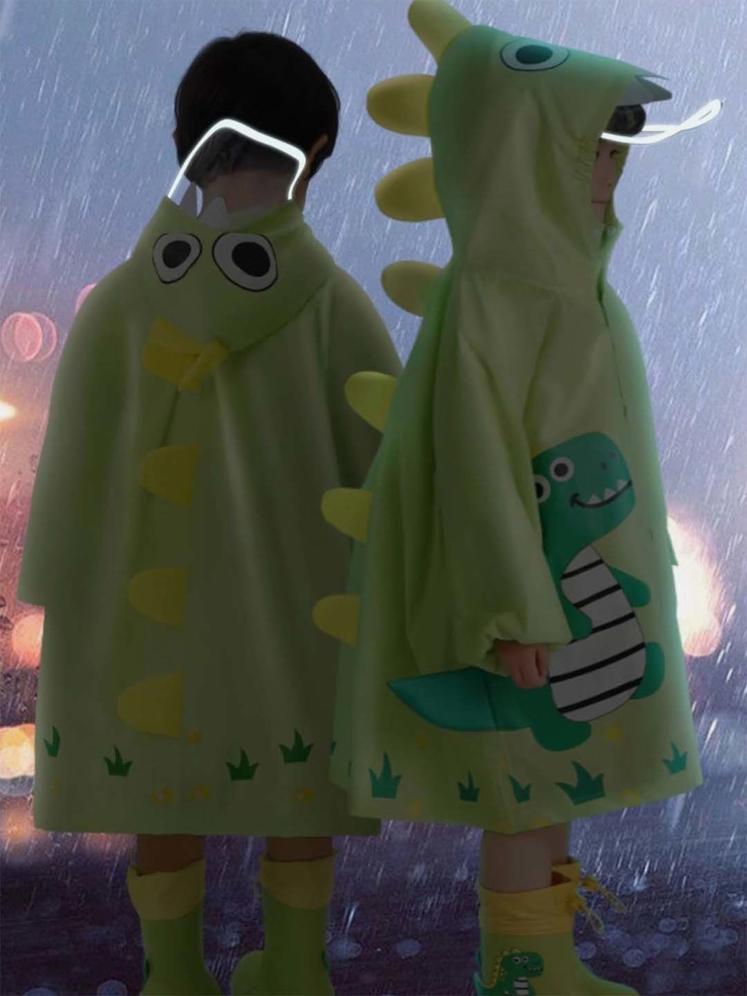 Little Surprise Box Kids Green Printed Full Sleeves Raincoat