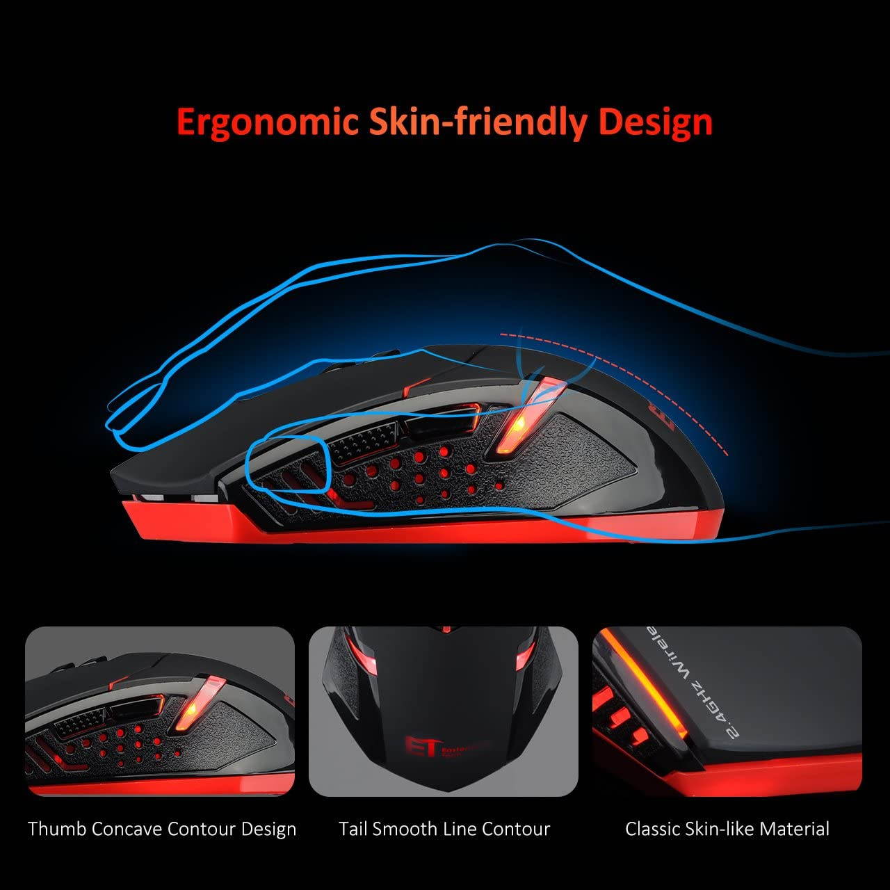 Wireless Mouse [7 Silent Click Buttons] 2.4G Professional Cordless Gaming & Office Optical Mice with 5 Adjustable DPI for Laptop PC Computer Windows Mac etc. &ndash; Super Energy Saving