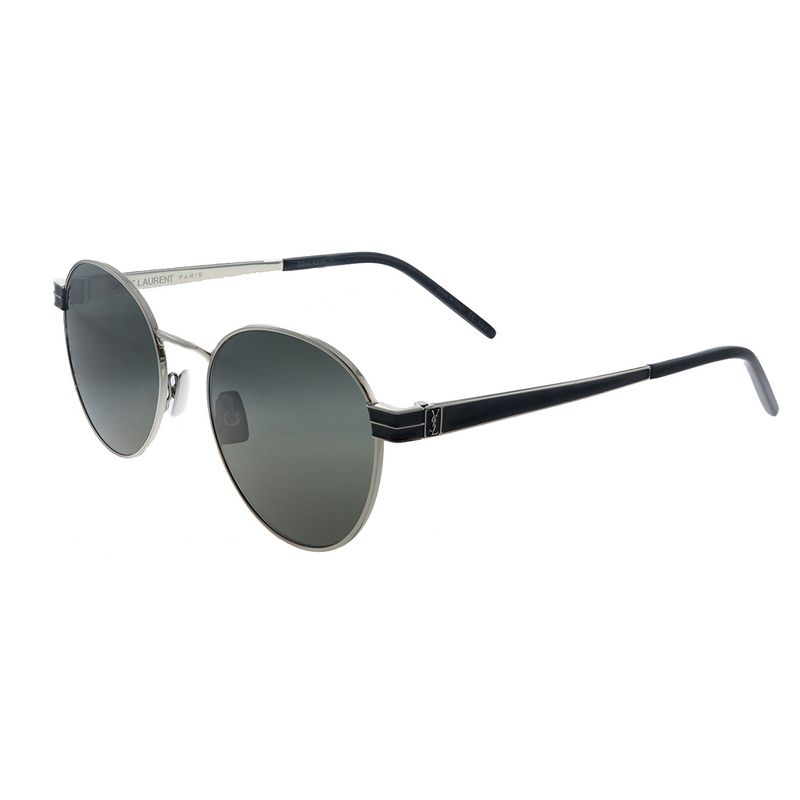 Saint Laurent SL M62 001 Unisex Round Sunglasses Silver Black 52mm